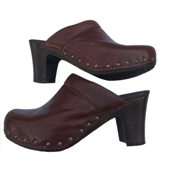 Dansko Shoes - Dansko Rae Brown Leather Studded Heel Clog Mules - Size 41
